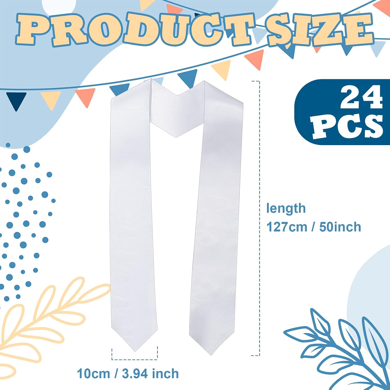 Xuhal 24 Pcs 50 Inches Unisex Kids Plain Graduation Stoles Class of 2025 Kindergarten Preschool Graduation Sash for Accessory