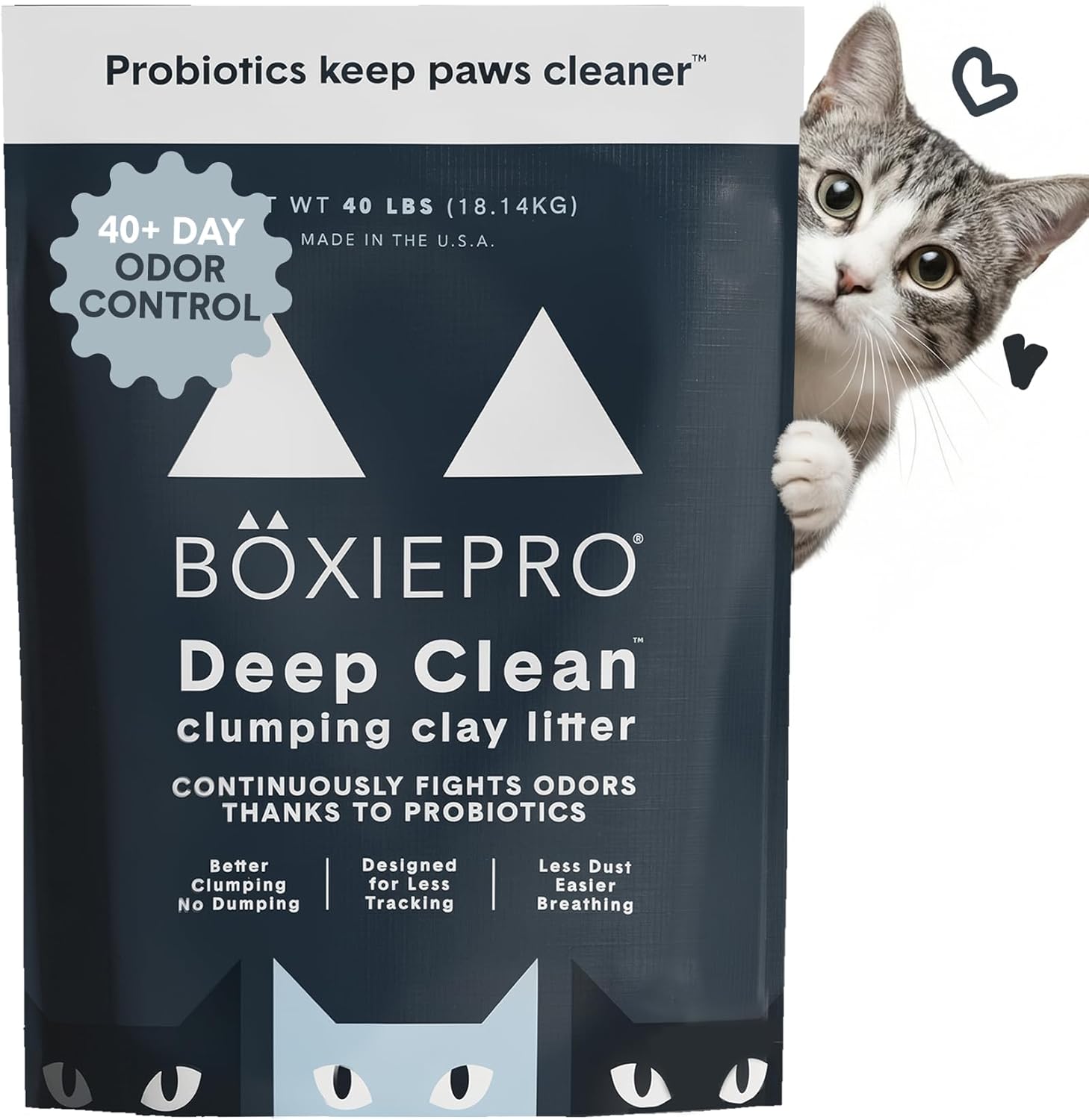 Boxie Probiotic Cat Litter, 40 Day Odor Control, Clumping Clay Kitty Litter, Odor Eliminating Probiotics, Dust-Free, No Fragrances No Fillers, 40 lb