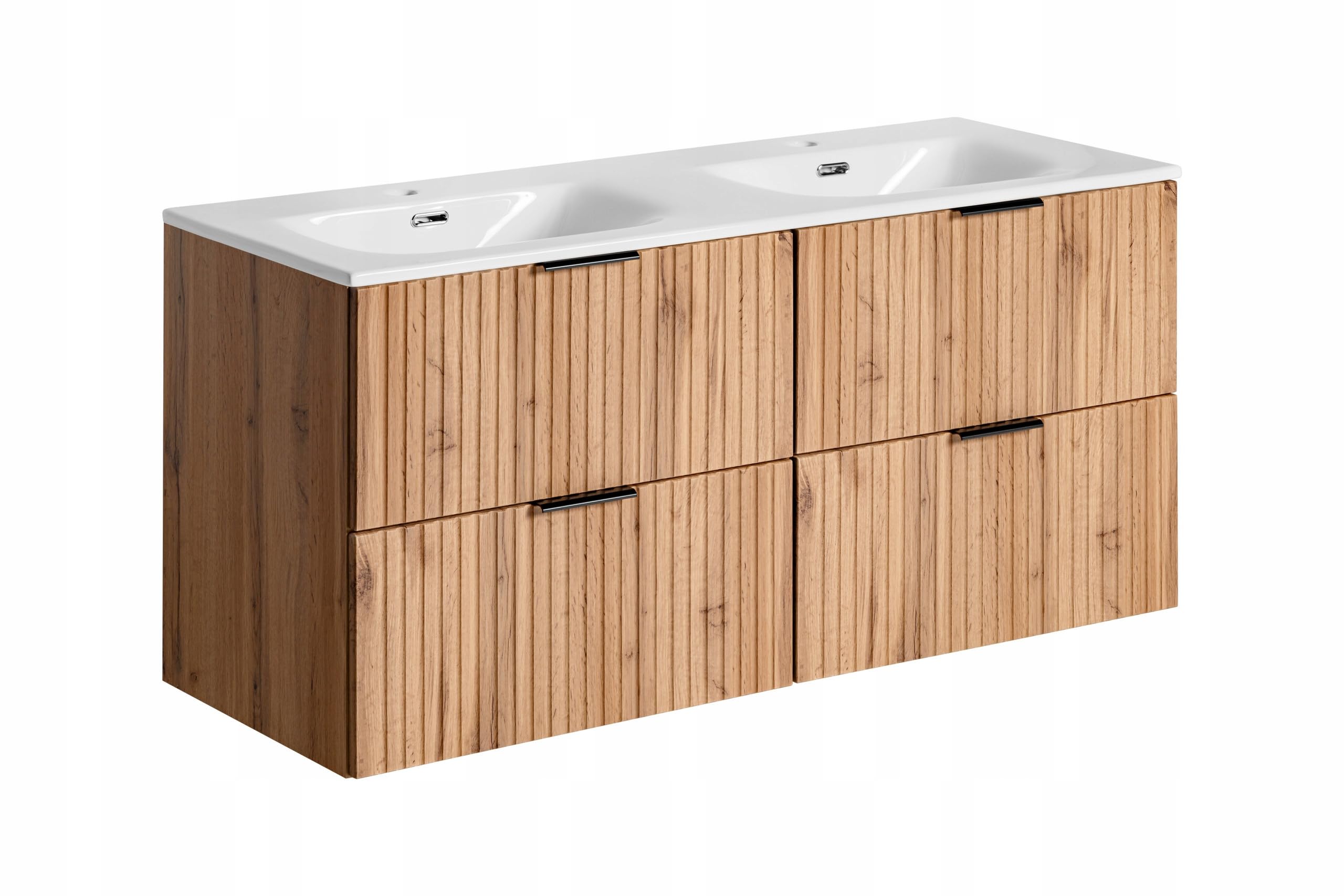 Juego de 2 lavabos suspendidos para baño, 3 asas, roble de 120 cm, mueble de baño