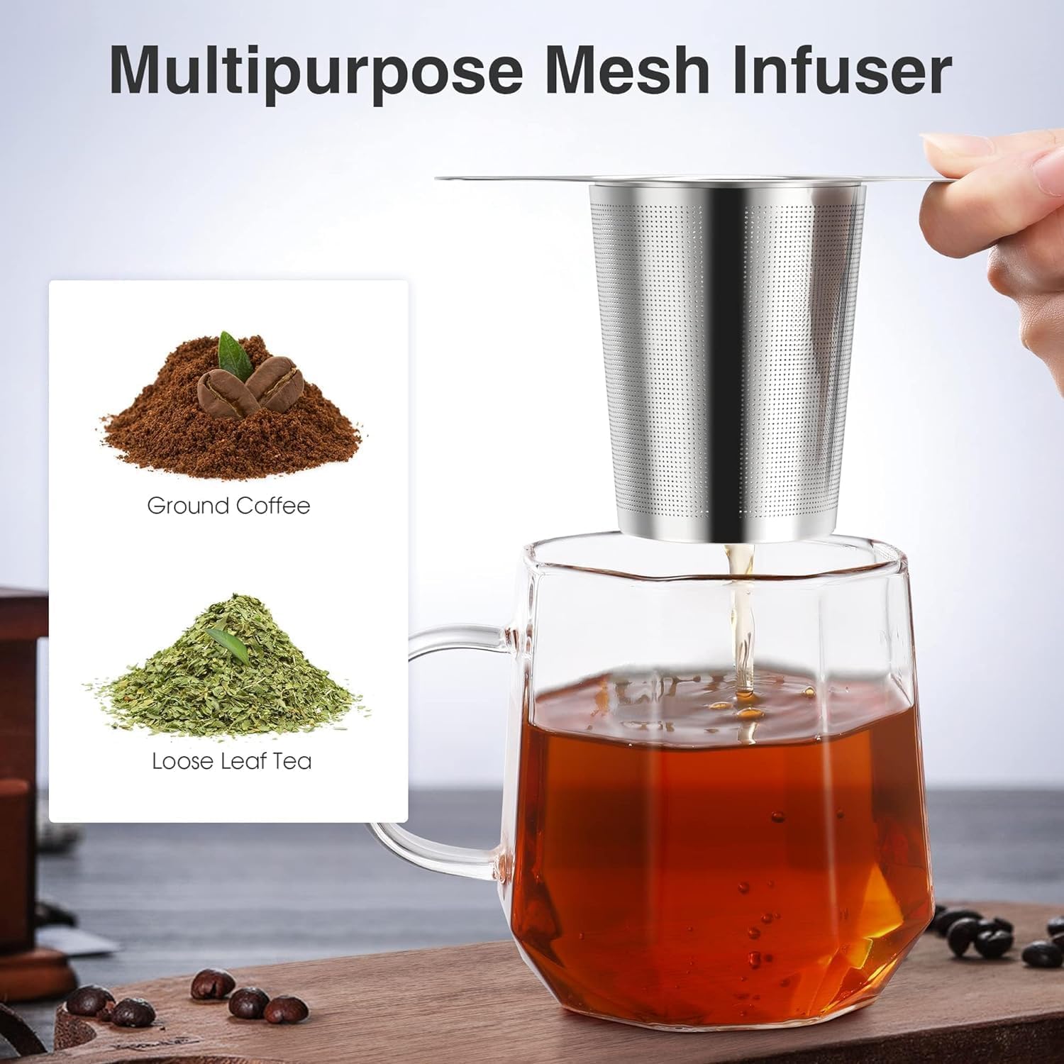 Aputue Çay Makinesi Metal Demlik Süzgeci, Yaprak Çay ve Kahve için Paslanmaz Çelik Çay Süzgeci, Isıya Dayanıklı Çift Kulplu ve Kapaklı, Demlik ve Fincan için Süzgeç