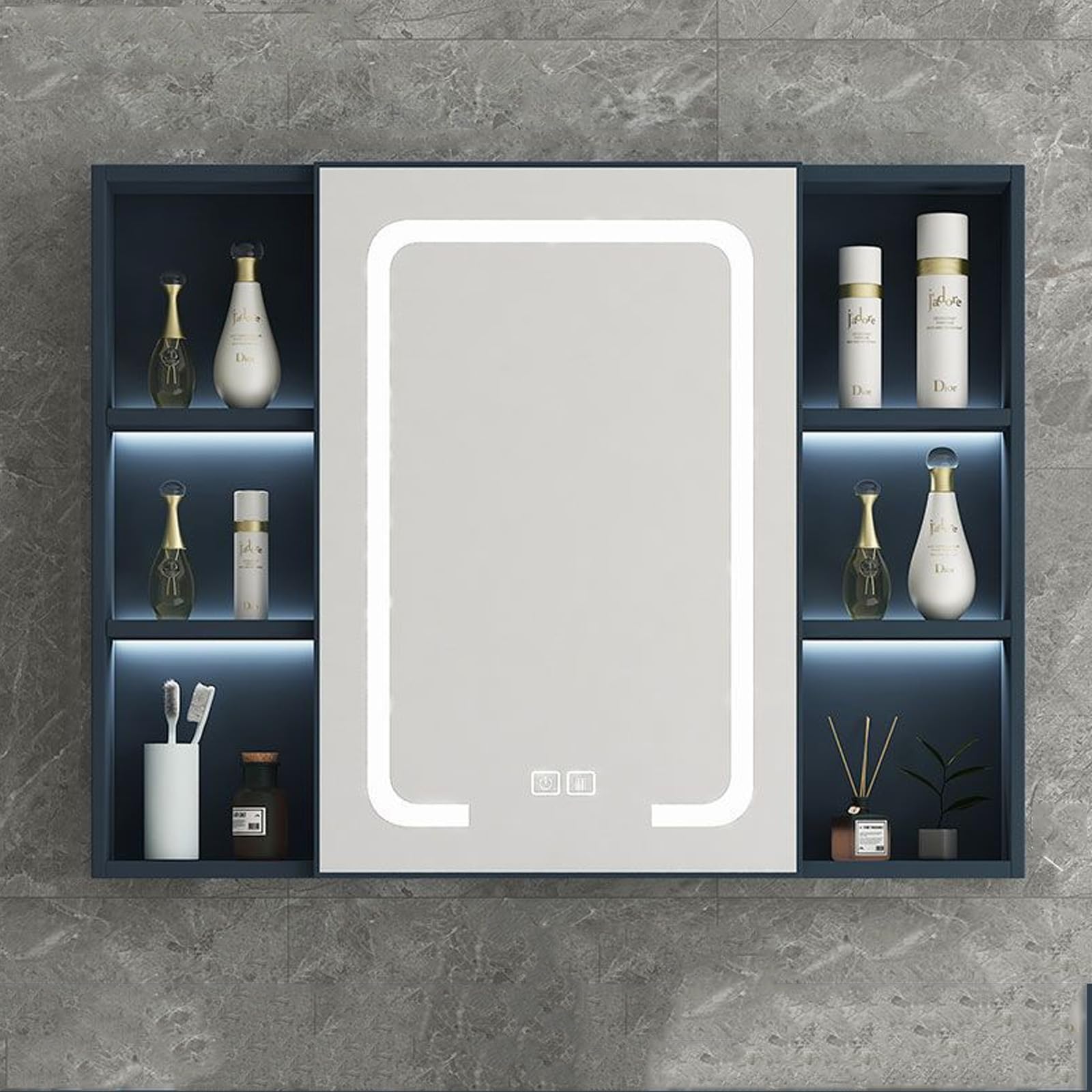 BKSXSOP Modern LED Bathroom Mirror Cabinet with Touch Switch, Fog-Free Design, Silent Hinge, Space Aluminum, Stylish Storage for Contemporary Bathrooms