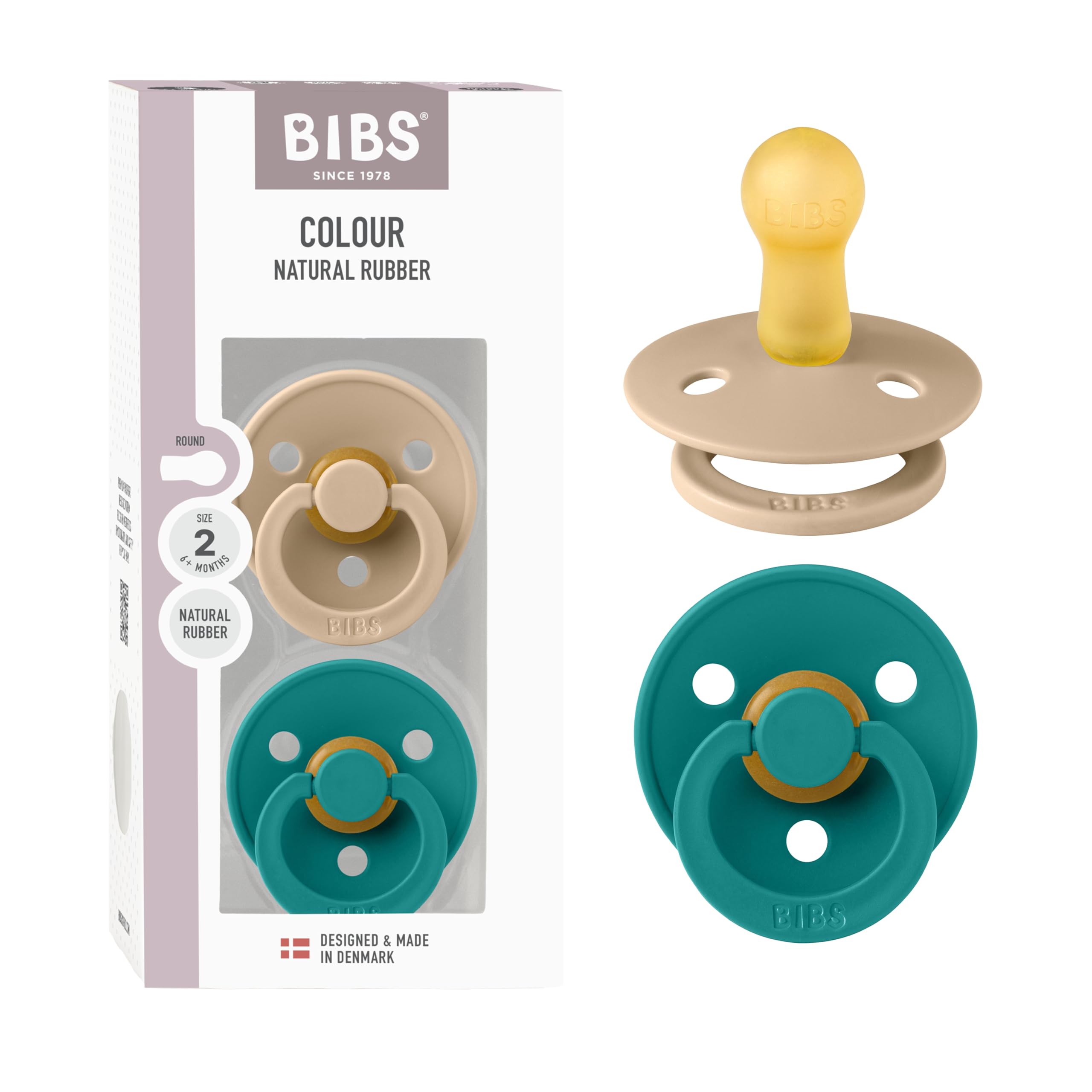 BIBS Colour Paquete de 2 chupetes. Libre de BPA, Tetina redonda. Látex natural, Talla 1 (0-6 meses), Baby Blue/Baby Blue — view 72