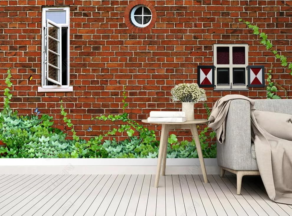 Papier peint brique rétro pour cacher les défauts de mur du salon