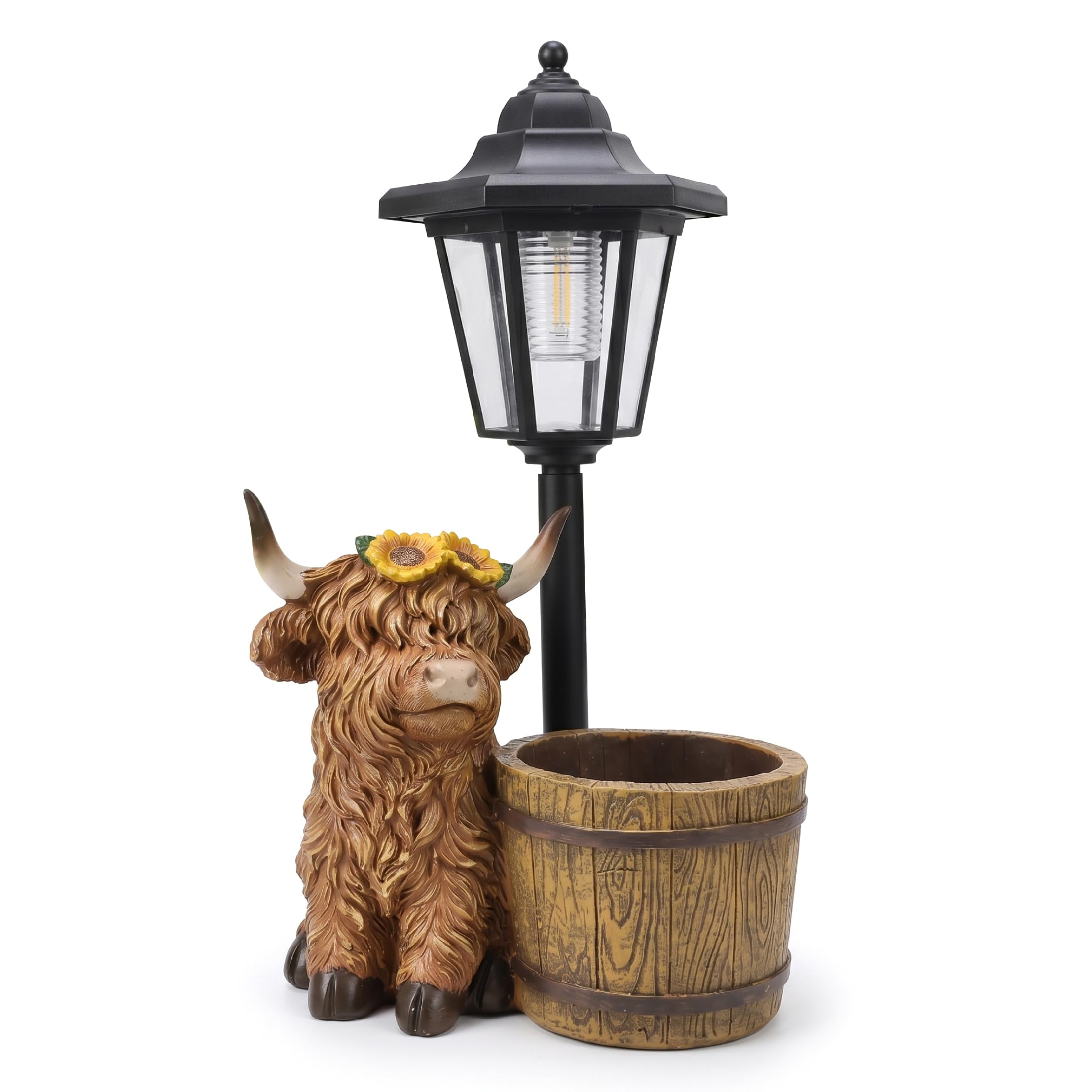Goutdori Highland Cow Solar Garden Statue Brown, Solar Powered Cow Figurine with Planter Base for Patio Porch Lawn Highland Outdoor Decor, Garden Statues, Powered Figurine, Planter Base P