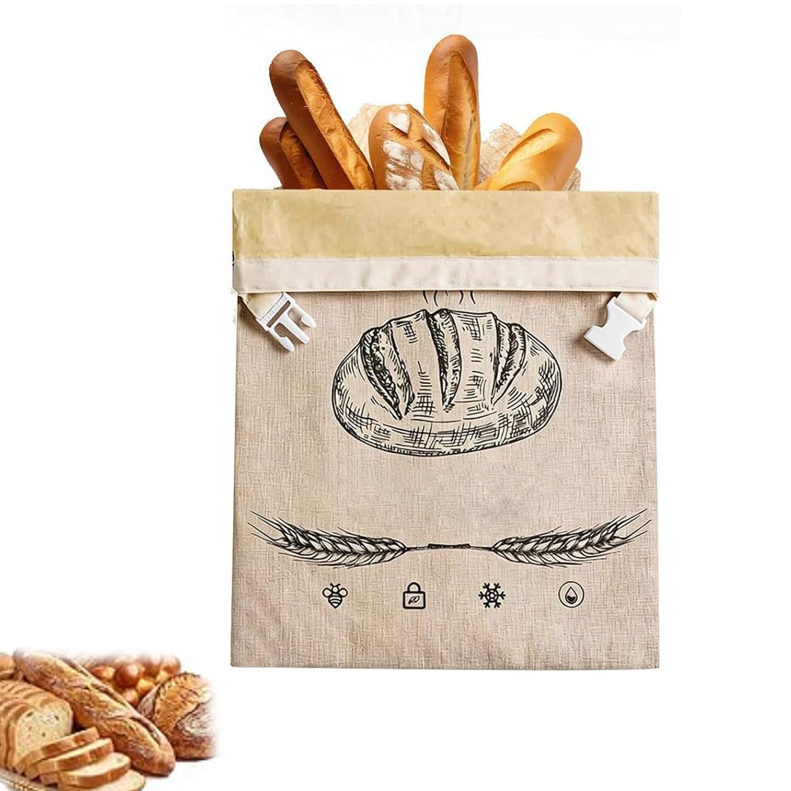 Beeswax Bread Bag, Reusable Breathable Bread Storage Bag (46 x 43cm)