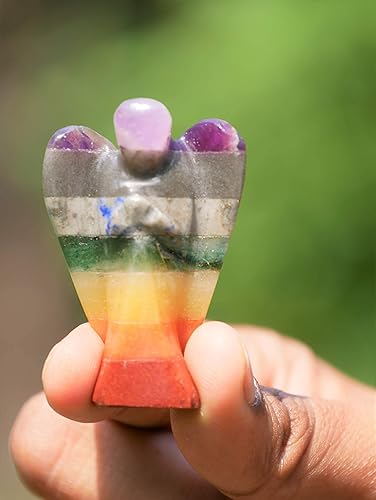 Miniatura 8 de Crocon Figura curativa de ángel de bolsillo de siete chakras, cristales de ángel de la guarda tallados a mano para energía positiva, mini estatua