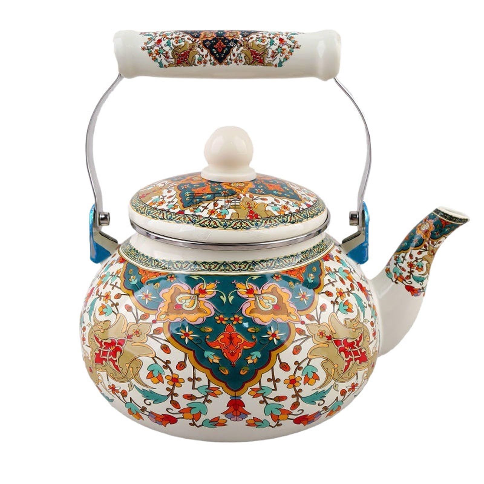 XYUERU Enamel kettle, vintage style enameled porcelain floral hotplate teapot, gas stove whistling kettle coffee pot induction tea maker for gas and electric stoves, wood-burning stoves