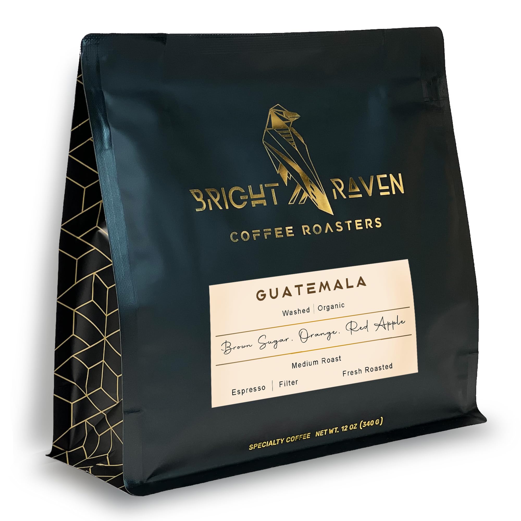 Bright Raven Coffee RoastersGuatemala, Single Origin, Ground Coffee, Medium Roast, 12 Oz, 100% Arabica Coffee Beans, Fresh Roasted, Specialty Coffee, USDA Certified Organic, Low Acid Coffee.