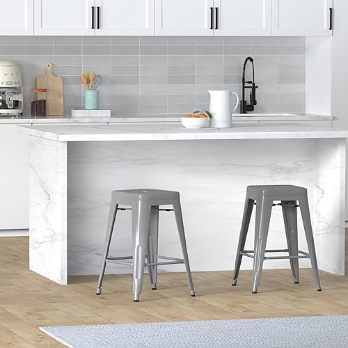Miniatura 2 de Vogue Furniture Direct Taburetes de bar altos de 24 pulgadas, taburetes de bar de metal plateado sin espalda, taburetes de bar para interiores y