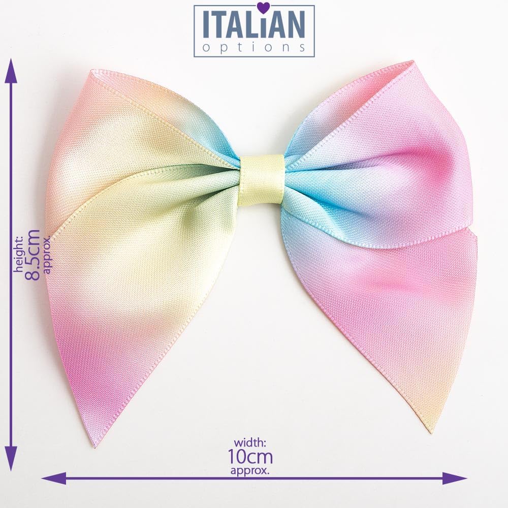 Italian Options Large Satin Ribbon Bows Self Adhesive 6-Piece Pack, 10 cm Bow Width, Pastel Rainbow