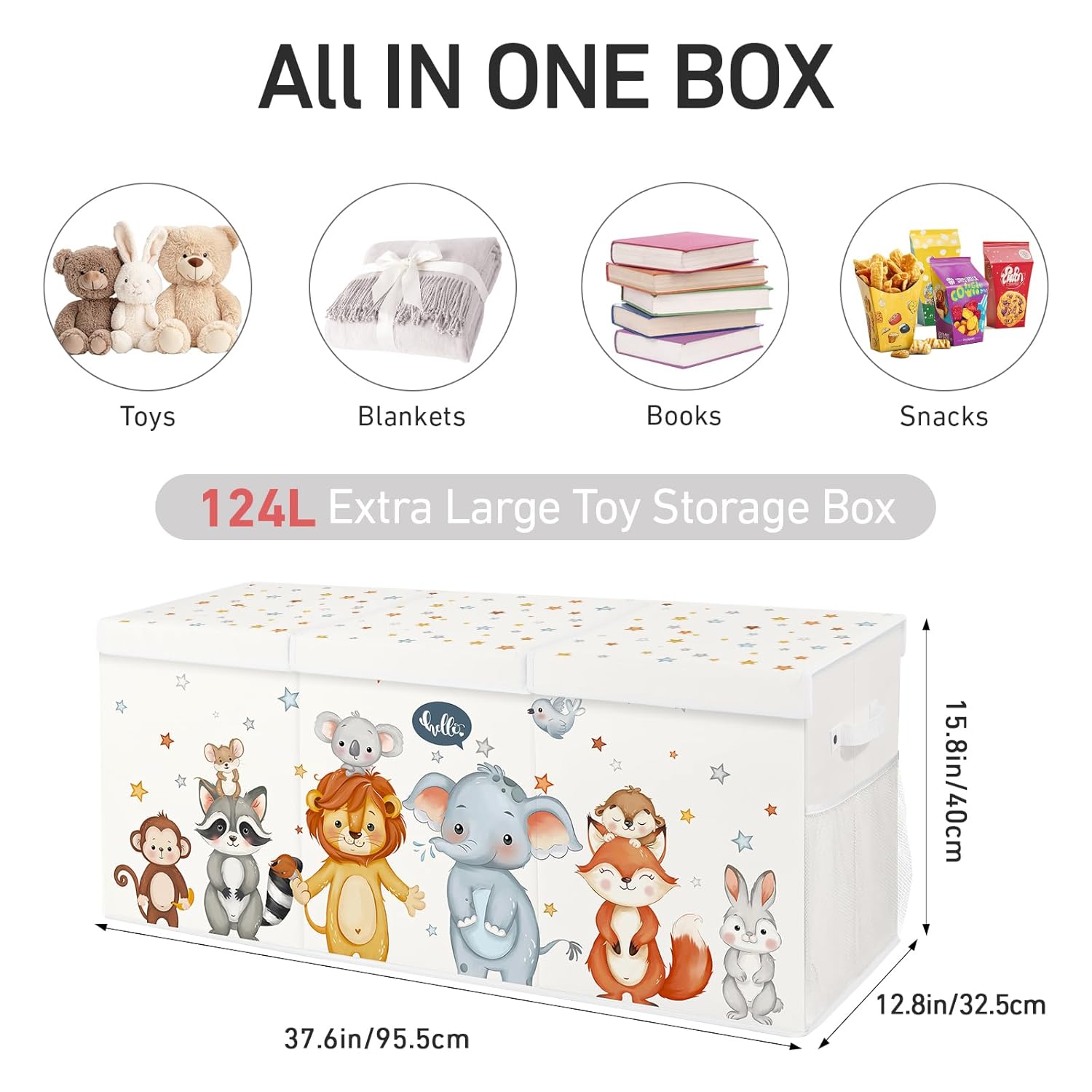 Extra Large Collapsible Toy Box with Lids, Sturdy Storage Organizer for Kids, 38"x16"x13" Toy Chest for Playroom, Nursery, Bedroom, Living Room (Woodland Animals)