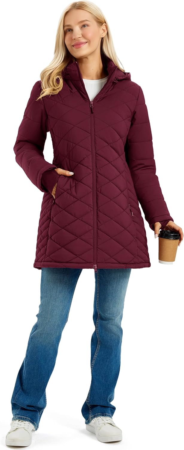 MAGCOMSEN Women's Long Winter Quilted Puffer Jackets Lightweight Warm Insulated Coat Waterproof Outwear Parkas with Hood - Image 6
