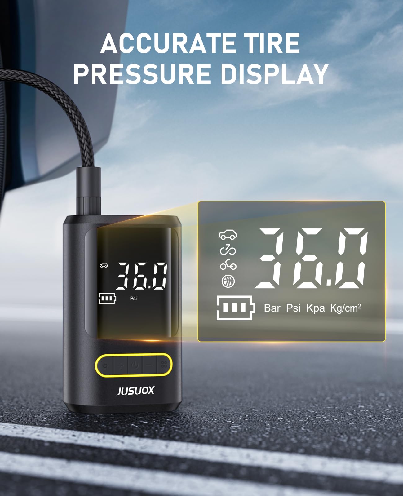 Tire Inflator Portable Air Compressor Electric Bike Pump with Digital Pressure Gauge 150 PSI Cordless Air Pump for — view 4