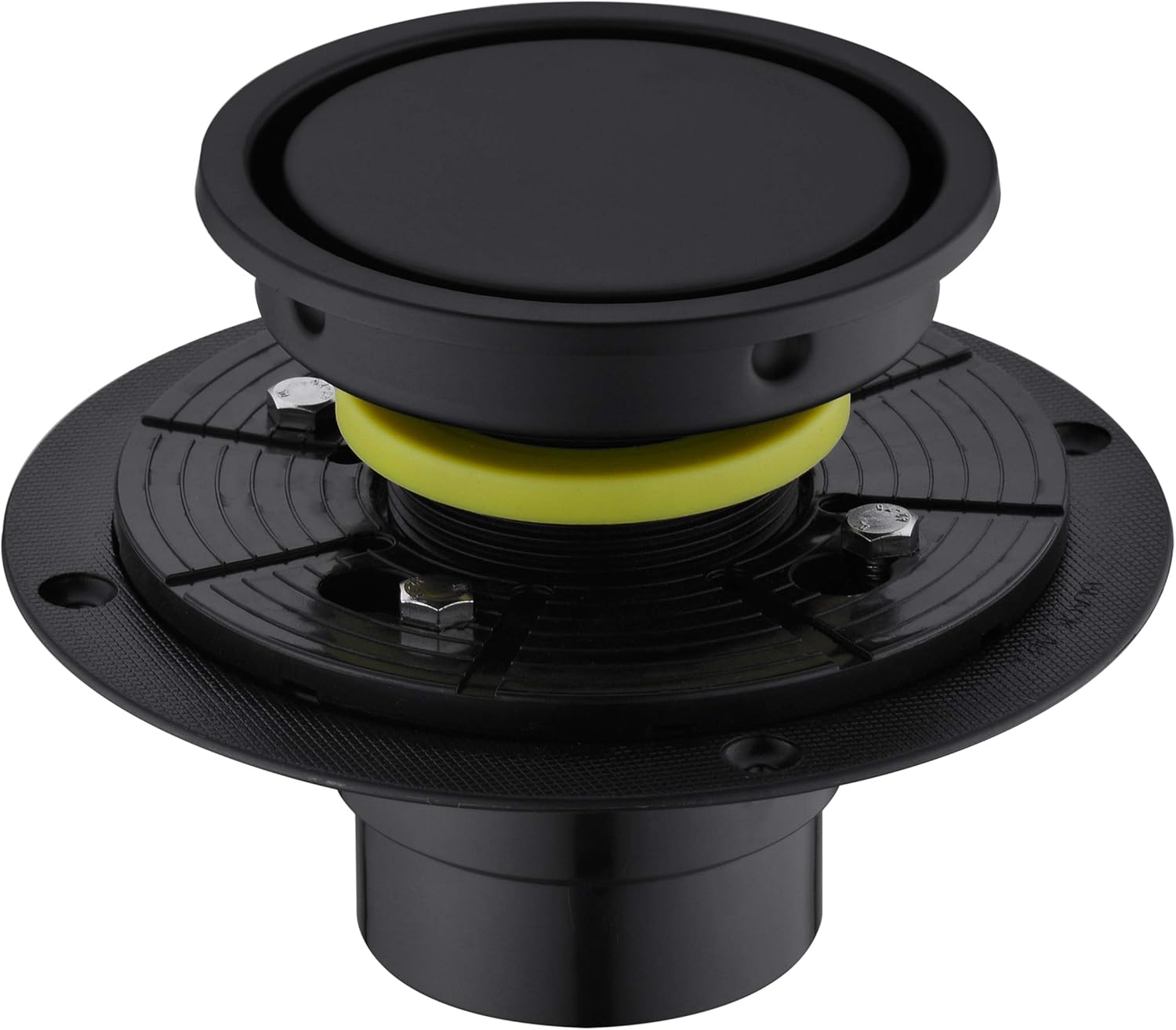 4 Inch Round Design Tile-in Shower Drain with Adjustable Shower Drain Base Flange, SUS 304 Stainless Steel Floor Drain with Tile Insert Grate Removable Cover, Matte Black Finished