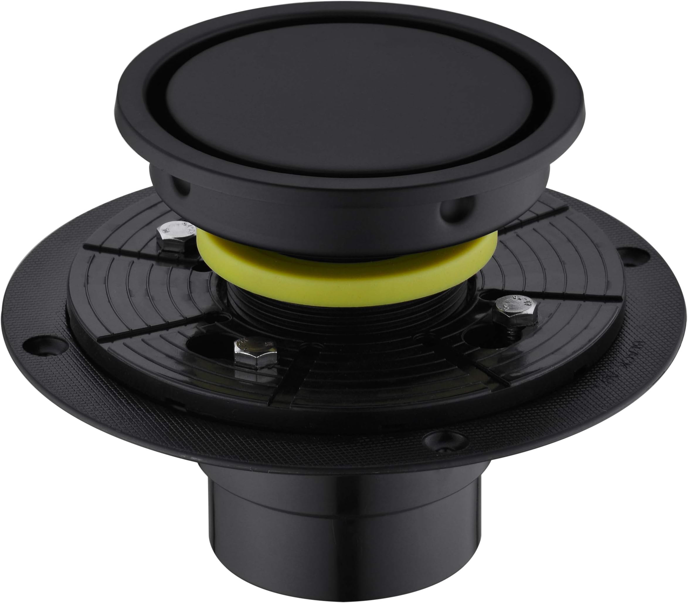 4 Inch Round Design Tile-in Shower Drain with Adjustable Shower Drain Base Flange, SUS 304 Stainless Steel Floor Drain with Tile Insert Grate Removable Cover, Matte Black Finished