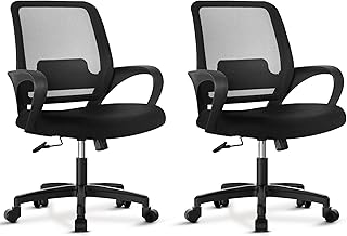 Ergonomic Office Chair, Mid Back Mesh Computer Desk Chair with Lumbar Support, Swivel, Height Adjustable, with Armrests, Black, 2pack