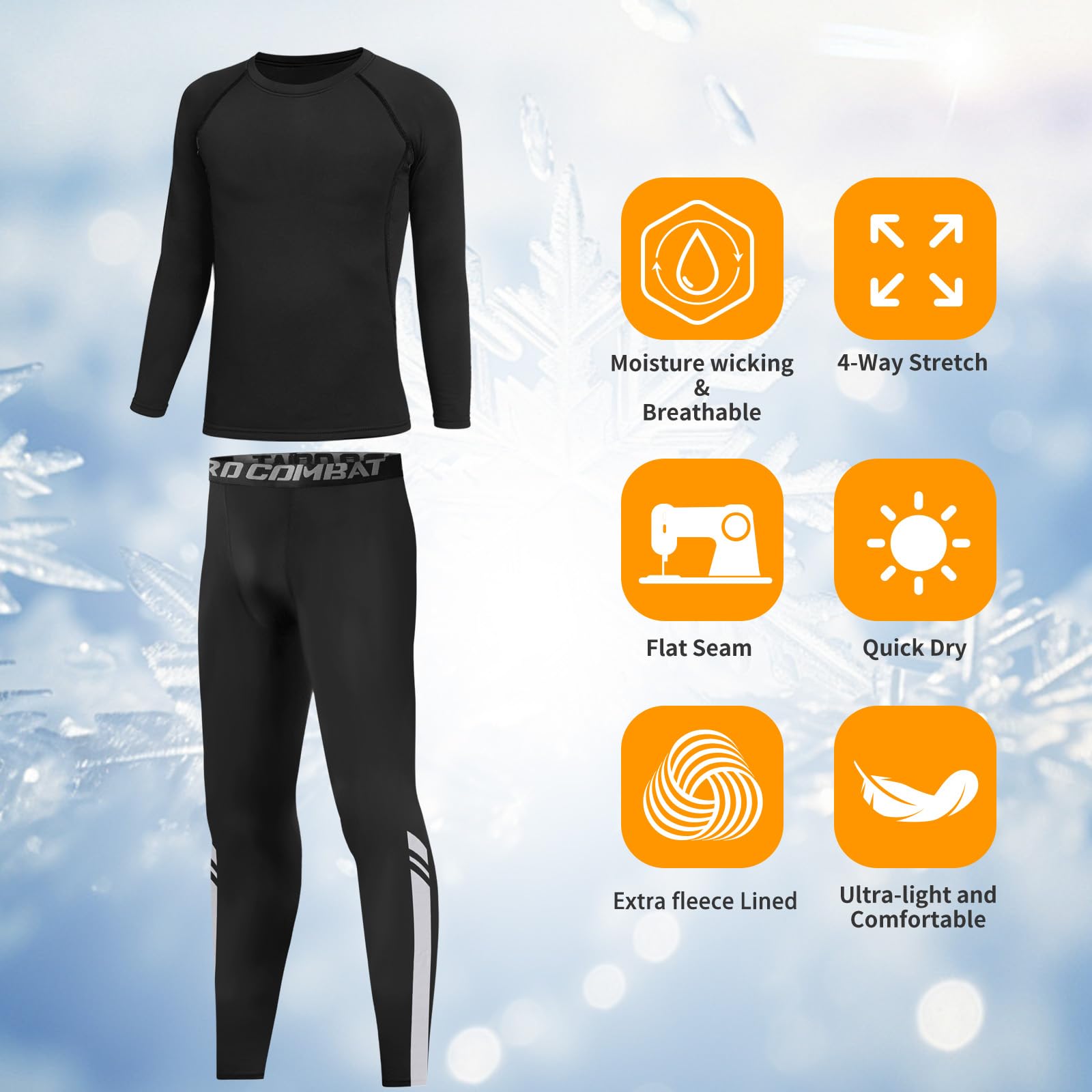 Set Intimo Termico Bambino - Asciugatura Rapida Maglia Termica Bambino & Leggings Termici, Calzamaglia Termica Bambino Traspiranti e Accoglienti per Lo Sci, Il Calcio, ECC