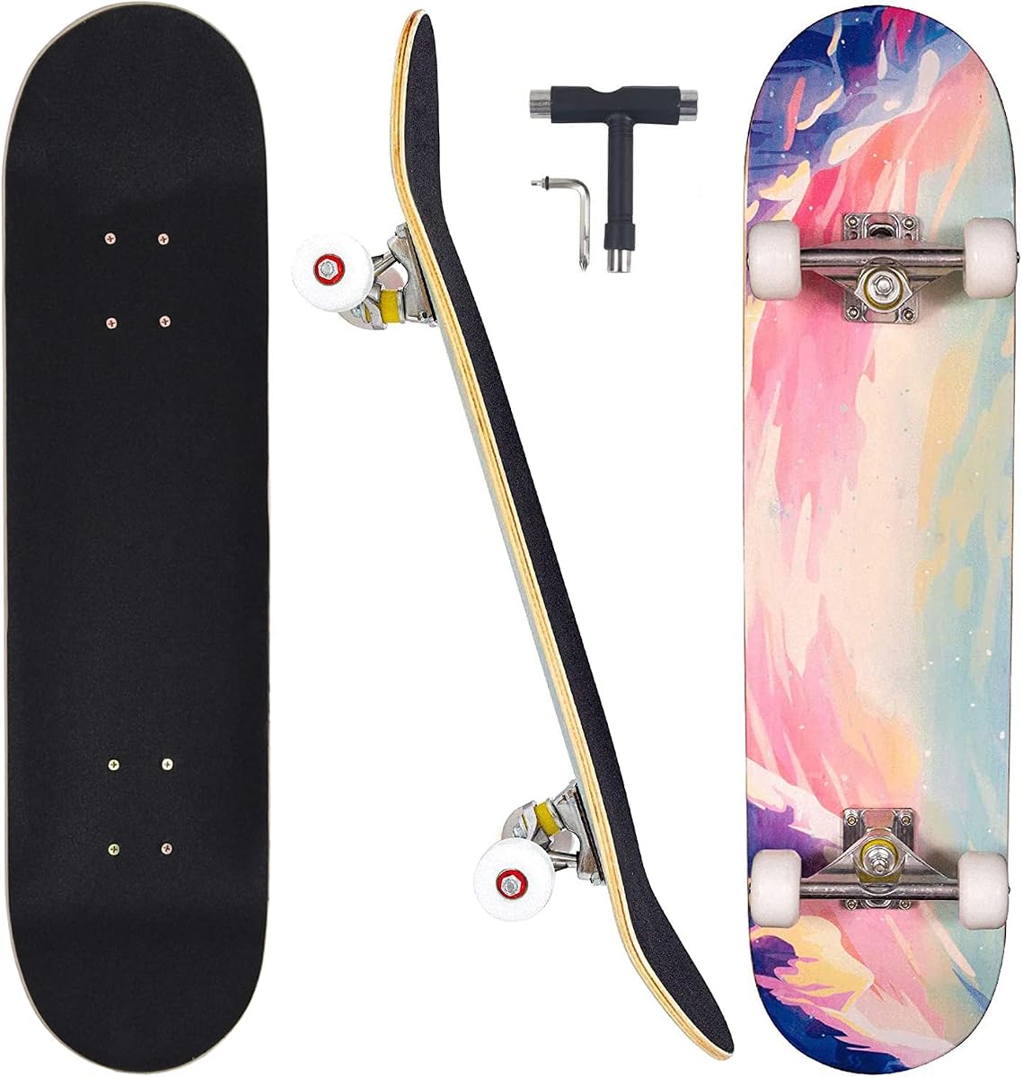 Patinetas para principiantes, adultos, jóvenes, adolescentes, niños, niñas, niños, tablas de skate profesionales completas de 31 pulgadas, longboards cóncavos de doble patada de arce canadiense de 7 capas