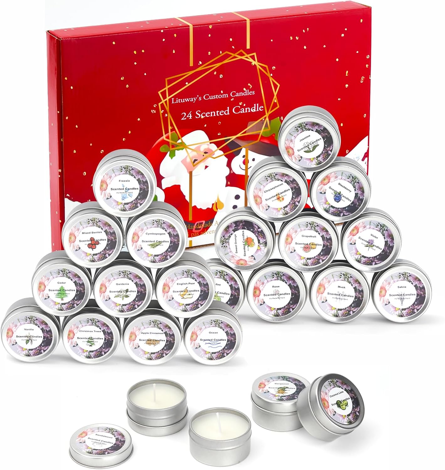 Soy Wax Candle Advent Calendar 2025 for Adults - Christmas Countdown Calendar with 24 Natural Essential Oil Candles | Holiday Gift Set for Women, Her, Mom | Home Decor, Aromatherapy, Self Care