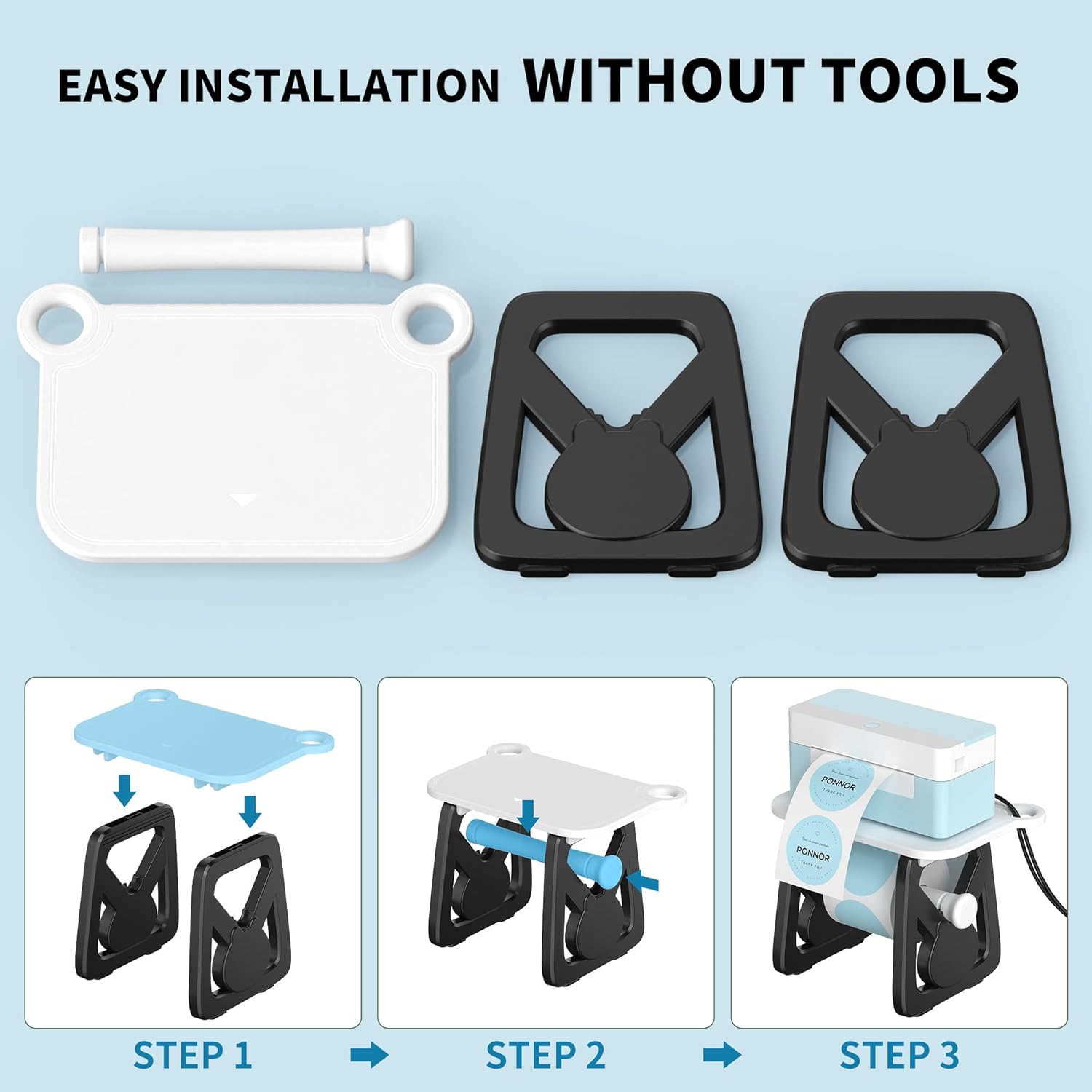 PONNOR Label Holder for Rolls and Fanfold Labels, Thermal Sticker Holder for Desktop Printer, Fragile Stickers for Shipping, Label Stand Accessory Supplies for Home, DIY, Office, Small Business(Black) - Image 5