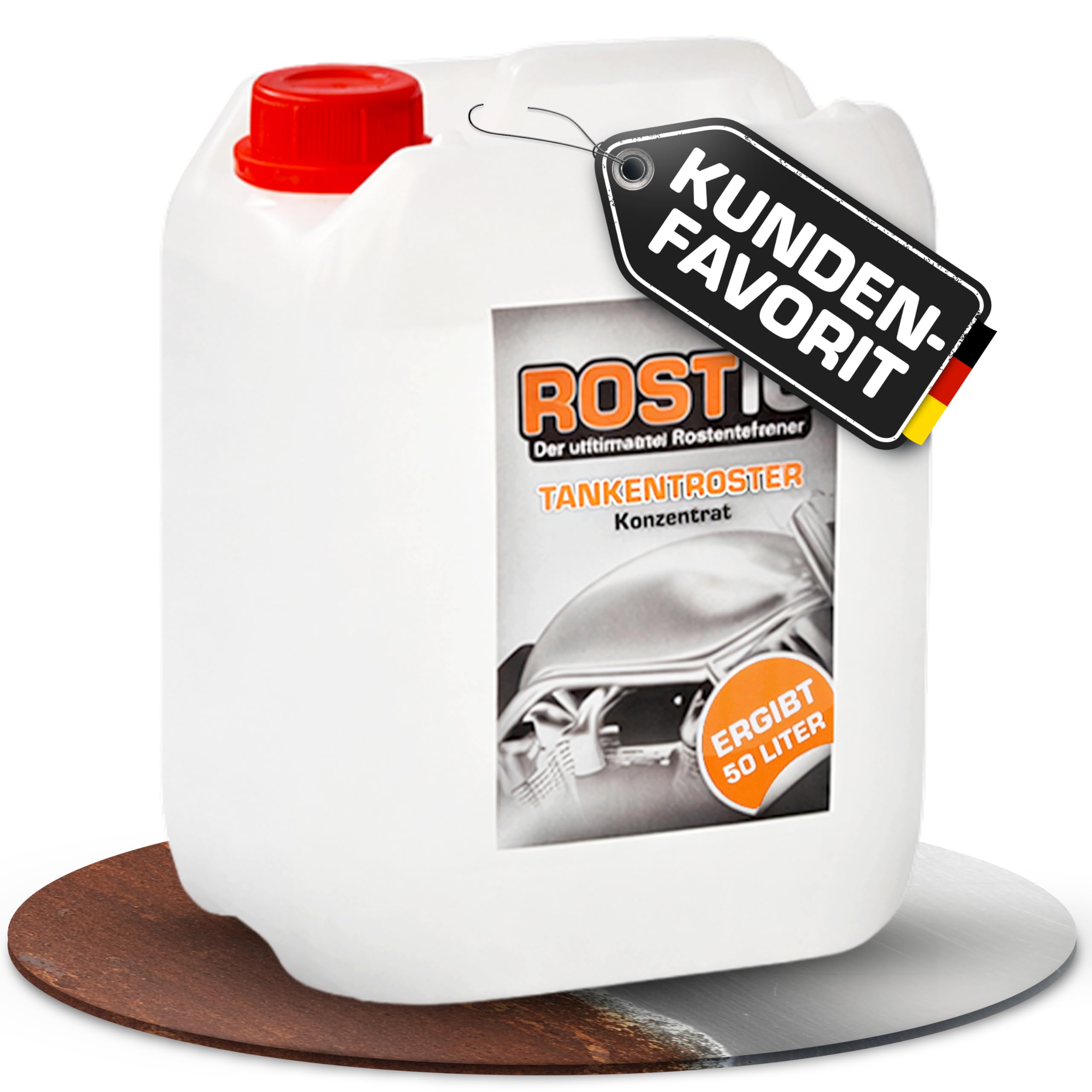 Rostio Tankentroster 5L – Konzentrat zur vollständigen Entrostung von Metalltanks – 1:10 verdünnbar – entfernt Rost zu 100% – für Tanks bis 50L – porentiefe Reinigung & Vorbereitung für Versiegelung
