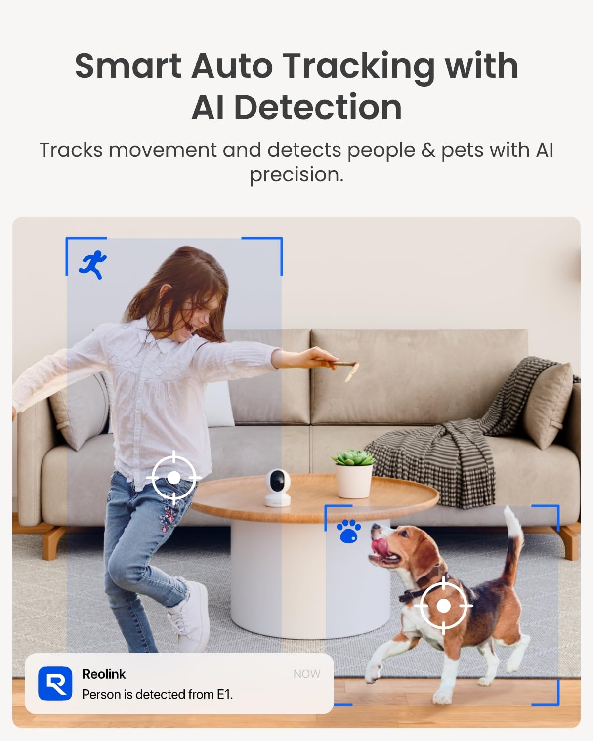 Reolink E1 4MP Indoor WiFi Security Camera - 360° Pan/Tilt Auto Tracking Baby Pet Monitor, AI Person/Pet/Cry Detection, 2-Way Talk, Night Vision, Local Storage, No Subscription, Works w/Alexa & Google — view 3