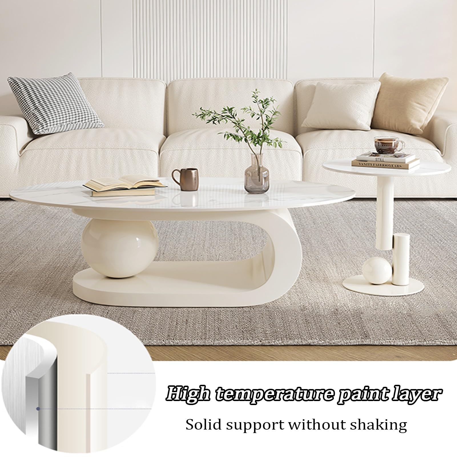 Ineinander stapelbares Couchtisch-Set, mit Schubladen, in Zwei Ausführungen erhältlich, bodenstehendes Design, halbmondförmiges Couchtisch-Set, 2 Stück, weiß (WeißA, 47 Zoll + 20 Zoll)
