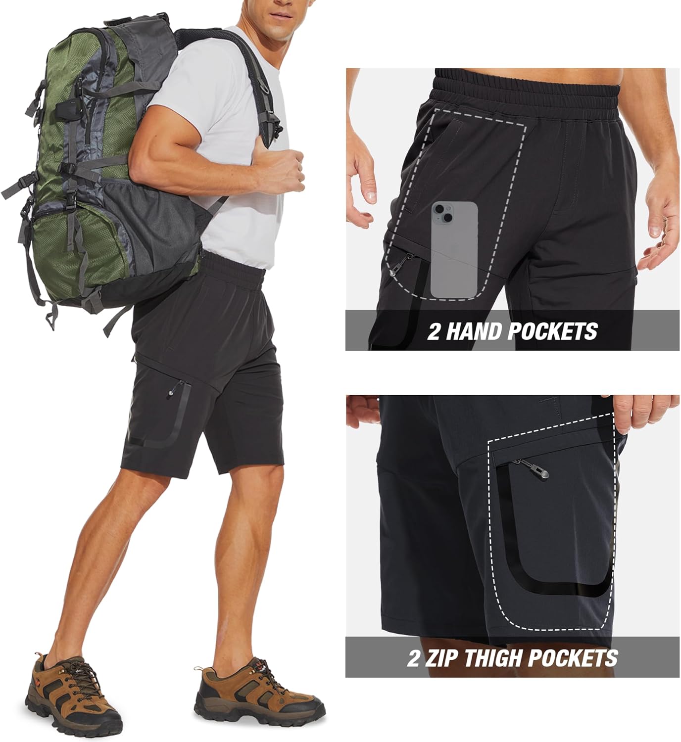 MOURCE Mens Hiking Shorts 9 Inch Inseam Quick Dry Lightweight Men Golf Shorts Breathable Outdoor Camping Travel