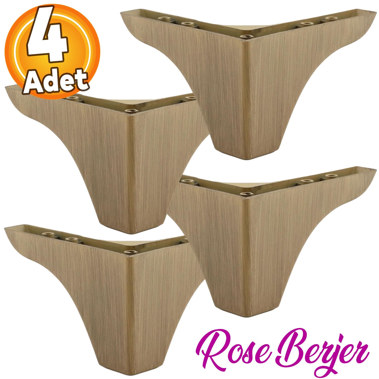 (4 ADET) Bellona Rose 9.5 Cm Açık Kahverengi Mobilya Kanepe Koltuk Koltuk Ayağı Ayakları