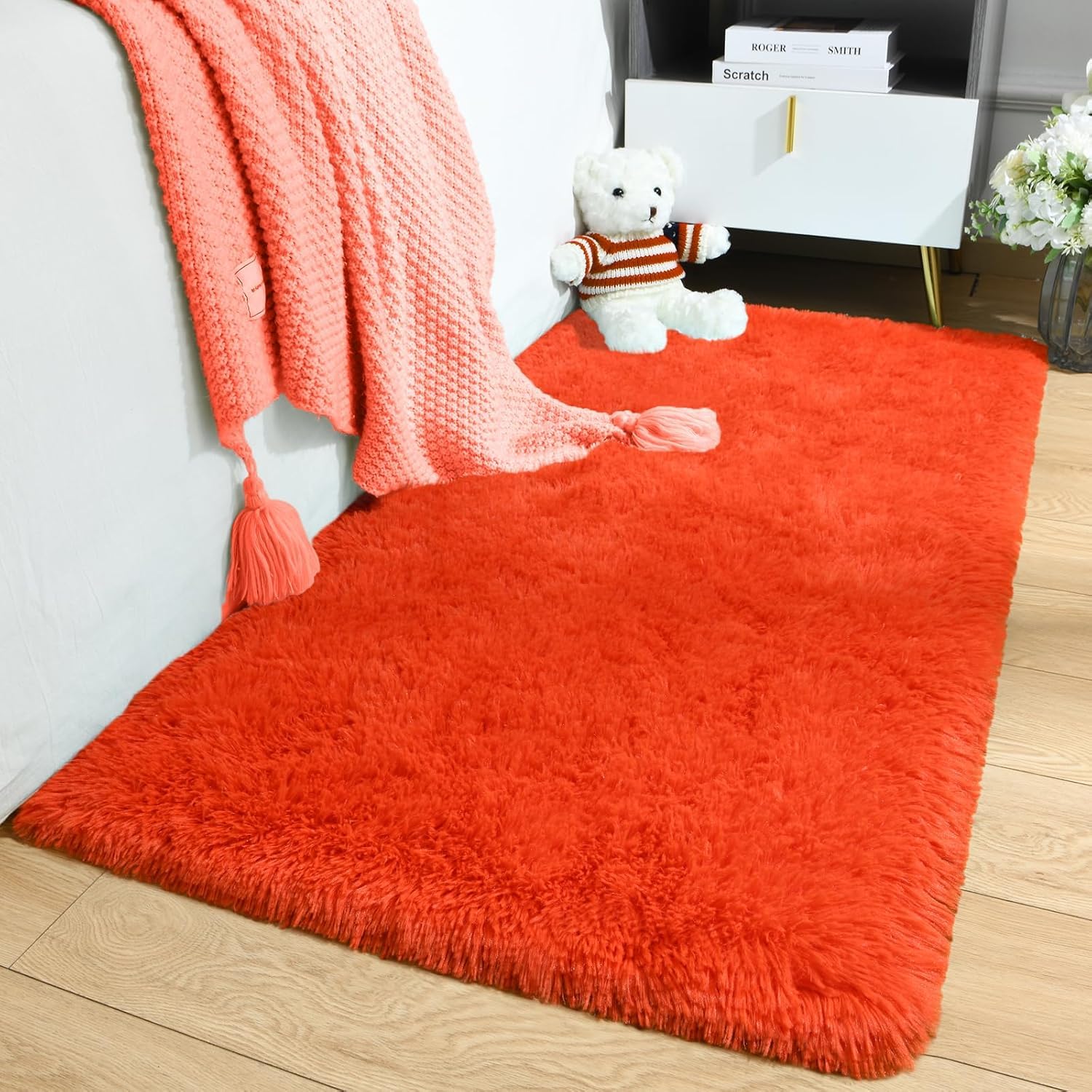Oxford Homeware Rugs Living Room – Rust Area Rugs for Bedroom Large 80x150 cm – Modern Soft Non Slip Rug Washable Floor Carpets for Bedside