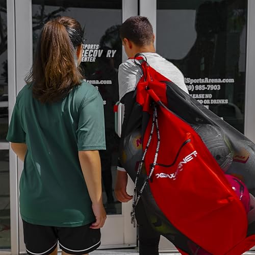 Miniatura 7 de PowerNet Bolsa de malla para almacenamiento de pelotas para fútbol, fútbol y voleibol, bolsa de pelota con bolsillo exterior para objetos de valor,