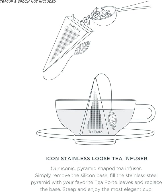 Tea Forte Icon Stainless Steel Loose Leaf Tea Infuser, Extra Fine Strainer with Silicone Leaf and Base