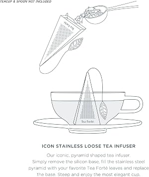 Tea Forte Icon Stainless Steel Loose Leaf Tea Infuser, Extra Fine Strainer with Silicone Leaf and Base