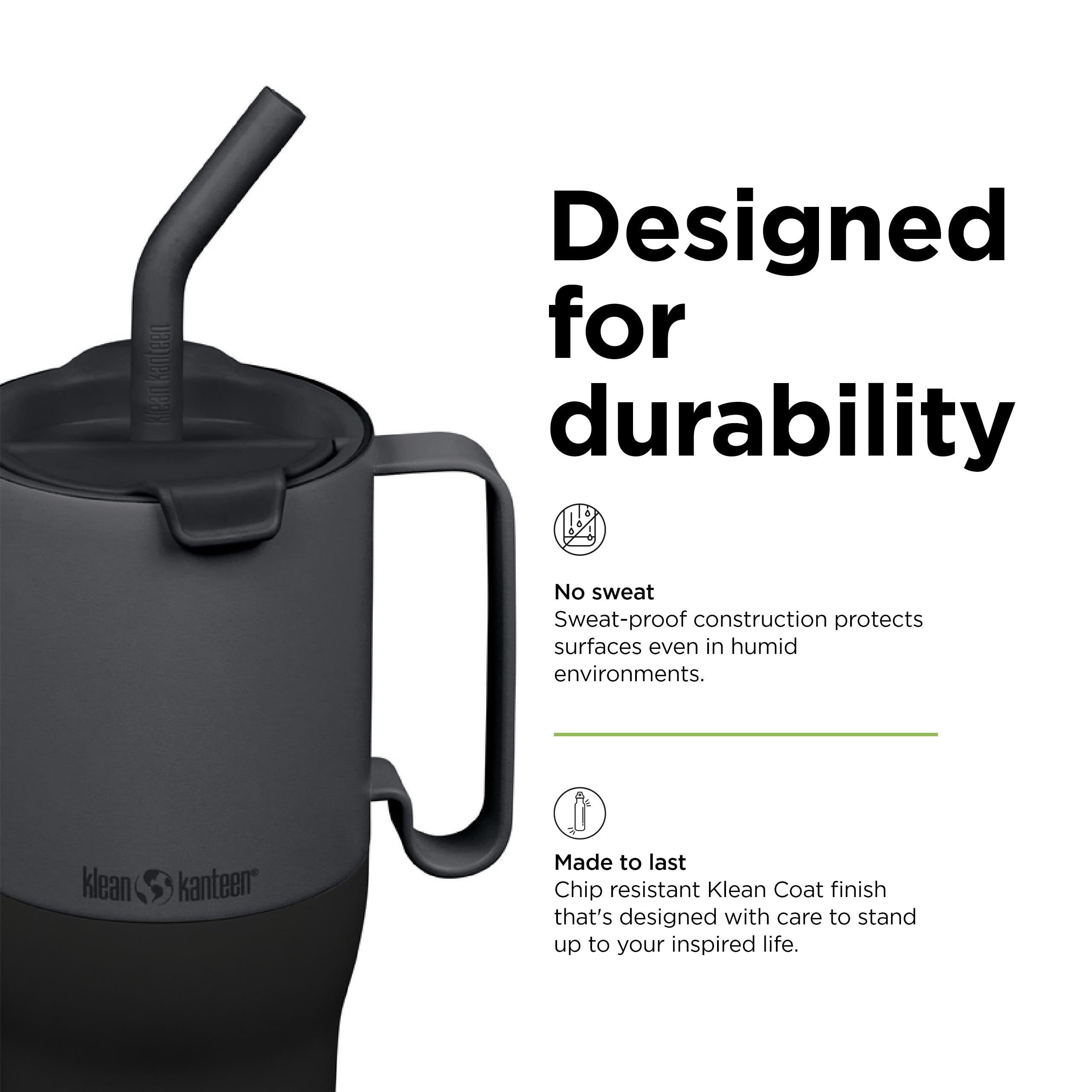 Klean Kanteen Rise - Bicchiere da 1065 ml con coperchio ribaltabile e cannuccia per tofu
