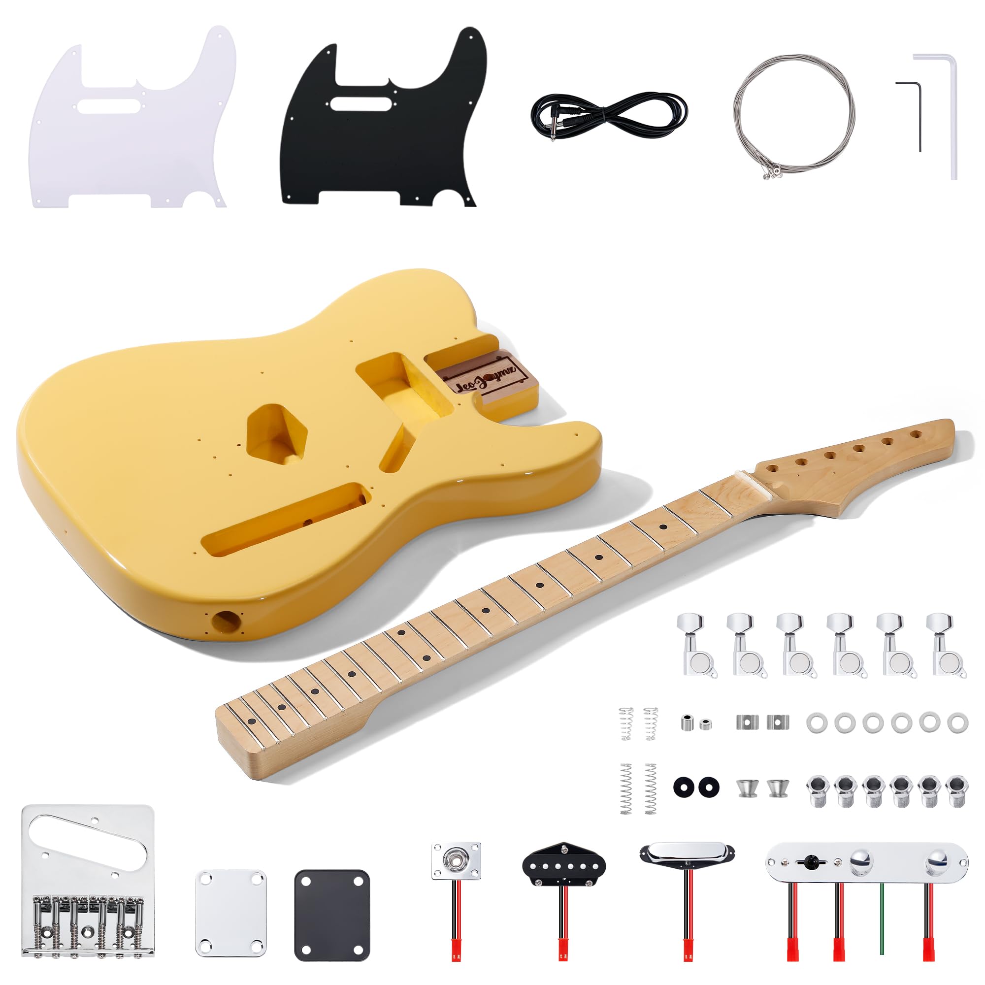 Leo Jaymz DIY TL Style Electric Guitar Kits,Spray-painted Mahogany Body,Maple Neck, including all Components (TL Cream Yellow New)