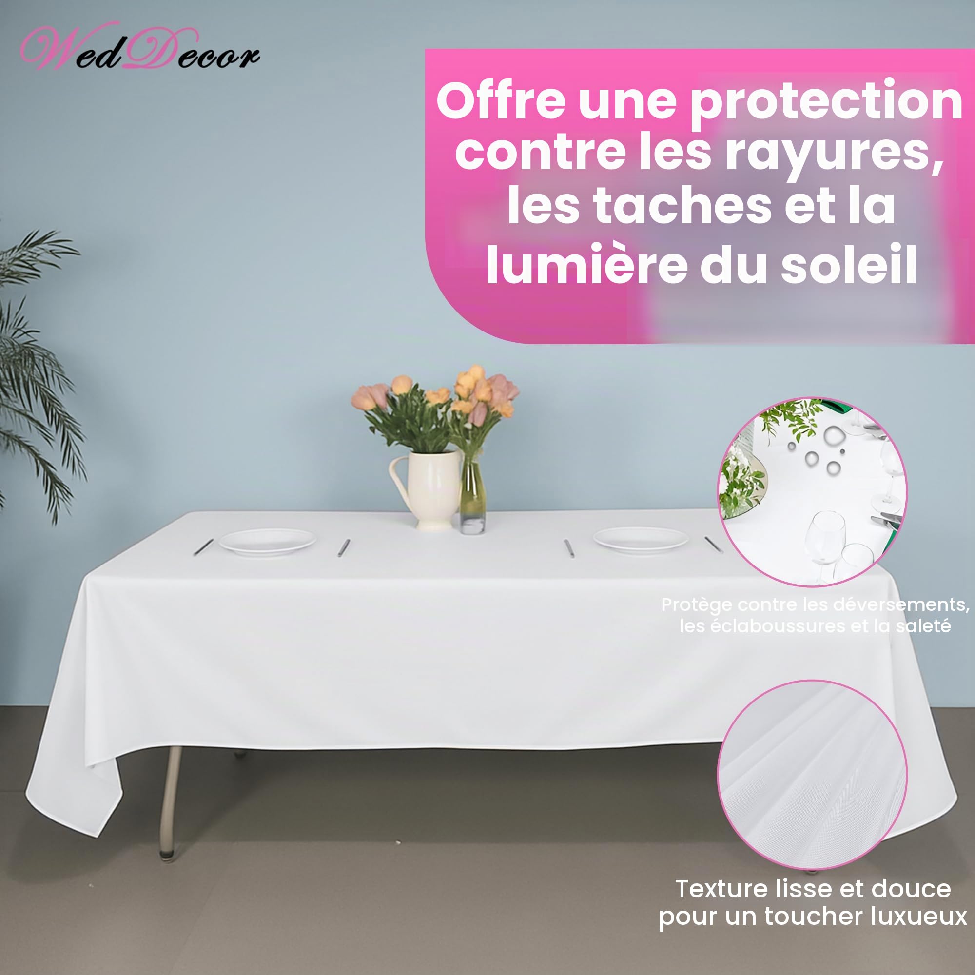 Wedding Supply - Nappe rectangulaire en coton et polyester pour mariage, salle à manger et fête d'anniversaire - 177,8 x 365,8 cm, Tissu, Lot de 5, Blanc