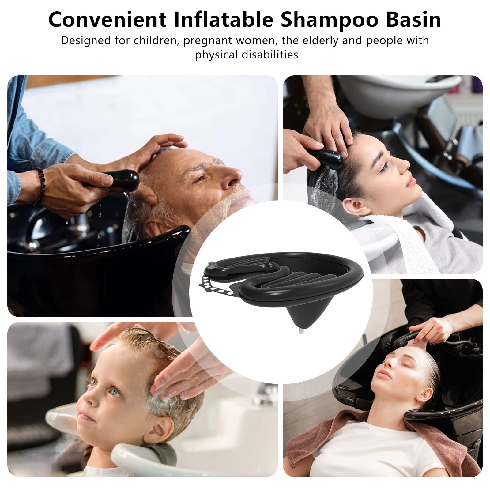 CDIYTOOL Lavabo inflable portátil para champú, lavabos plegables de PVC para lavarlos con discapacidad, mujeres embarazadas, niños y personas mayores en la cama y en casa (color negro), 1artículo