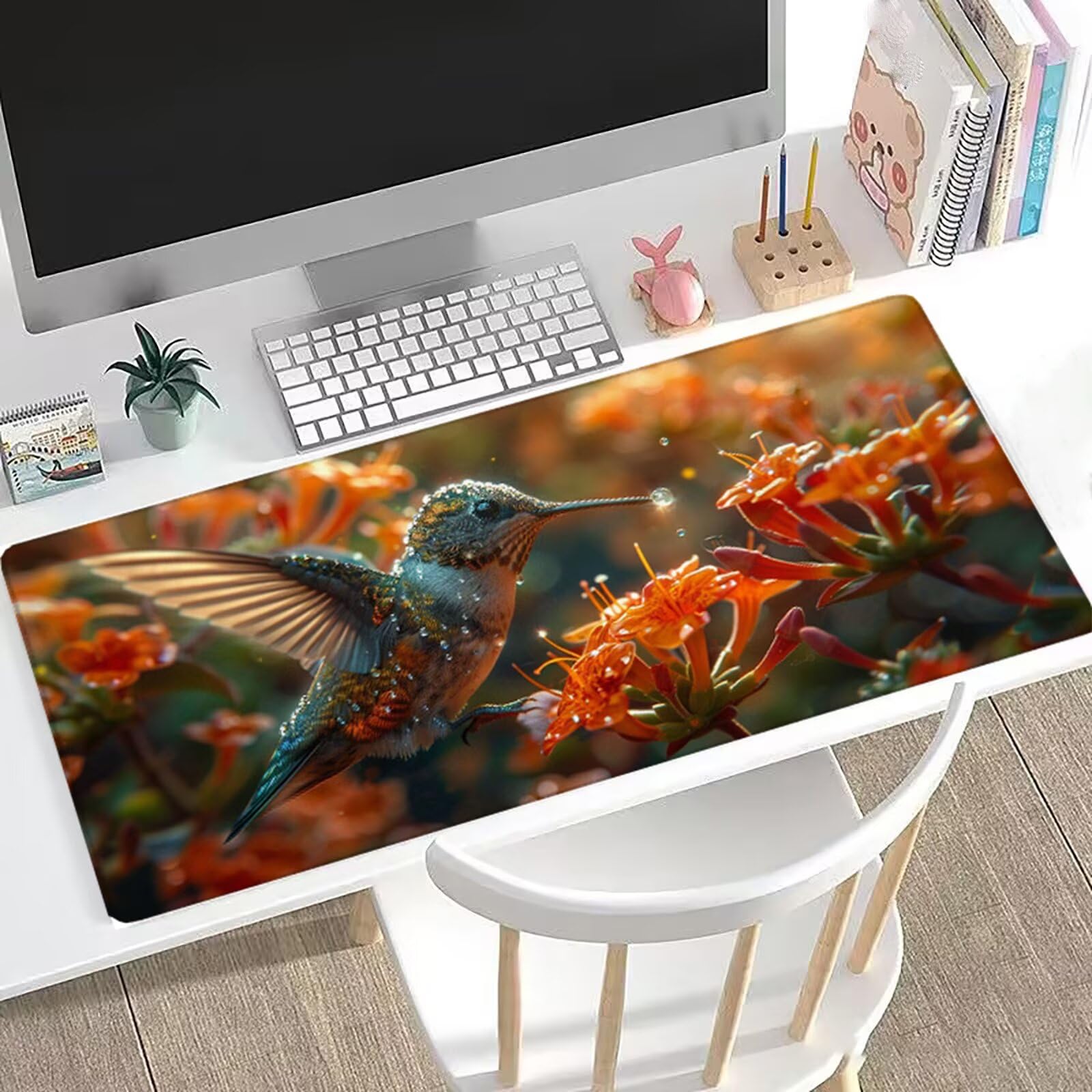 Kolibri Gamingowa podkładka pod mysz XXL, 1200 x 600 mm, podkładka na biurko, duża podkładka pod mysz, z motywem kwiatowym, antypoślizgowa konstrukcja, lepsza kontrola, podkładka do pisania