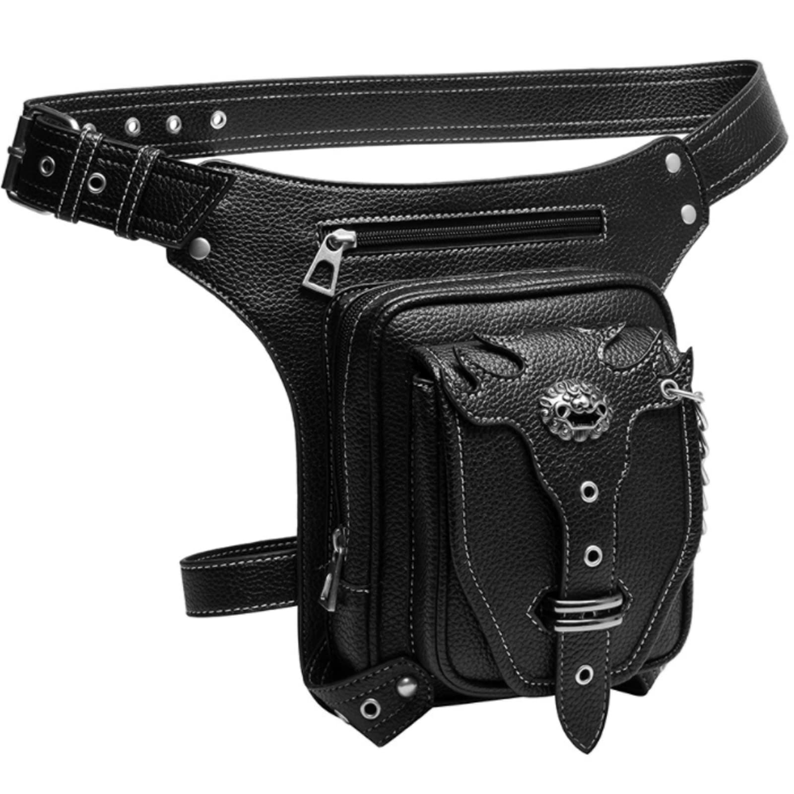 Punk Tactique Jambe Bras Sacs Banane Ville Sport Sac À Bandoulière Faux Cuir Sac Pack Ceinture pour Randonnée Camping Vélo Sport en Plein Air Waist Leg Shoulder Bag Noir (Dragon)