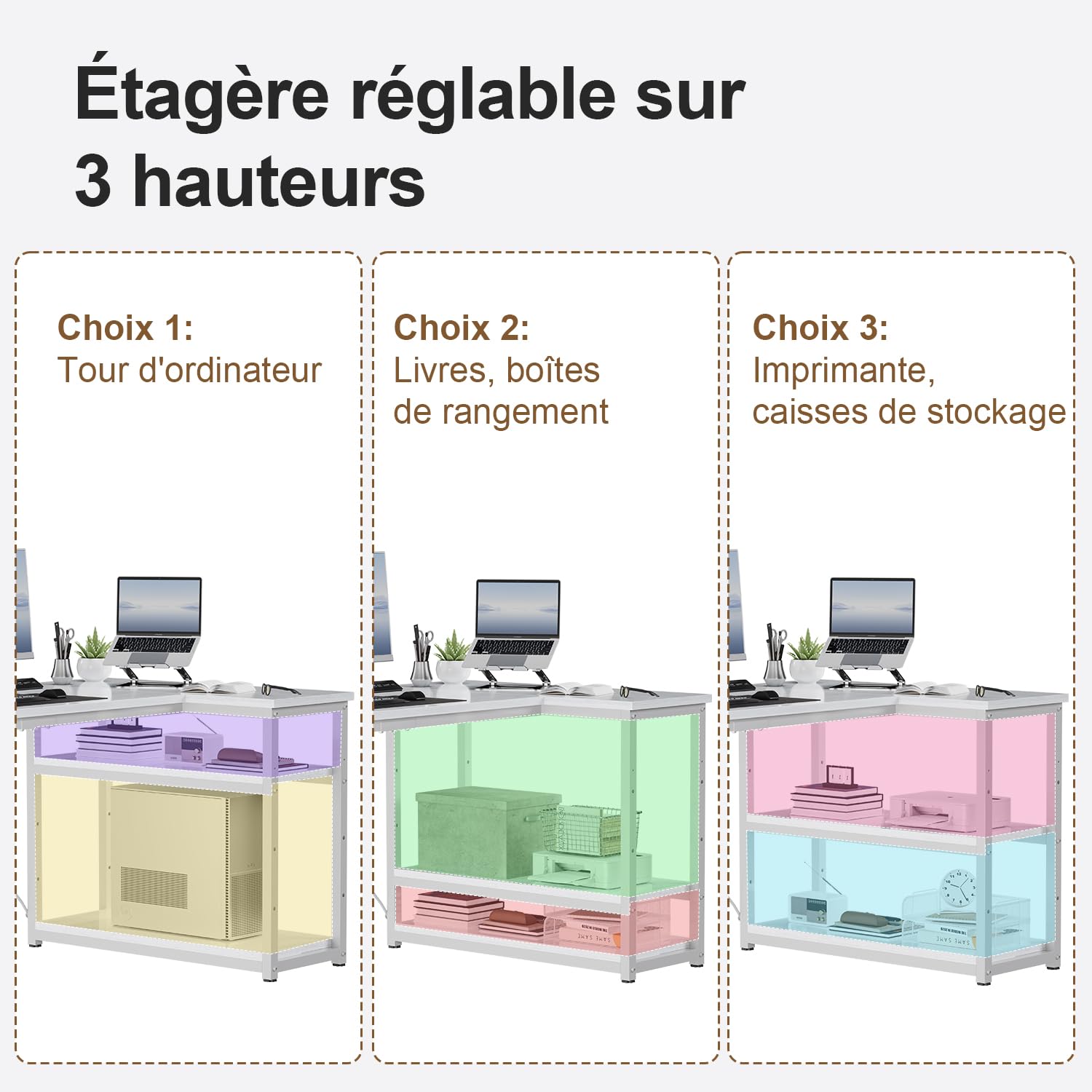 JUMMICO Bureau d'angle en L Réversible, Bureau de Travail 100x80cm Blanc