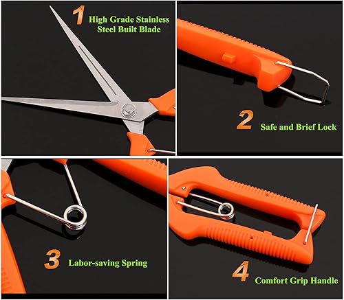 Podadora manual de jardinería de 9.8 pulgadas, tijeras de podar con hoja de acero inoxidable recta alargada, tijeras de micropunta para espacio