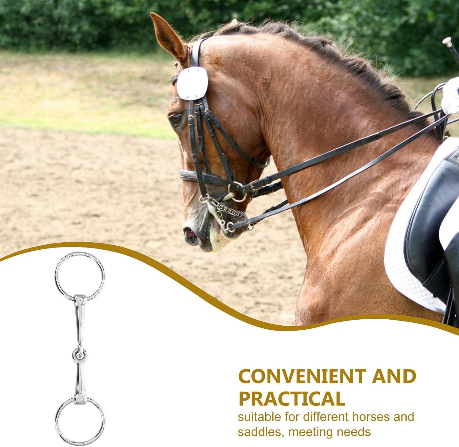 Stainless Steel Horse Bit Training Gear with Sturdy Heavy Duty Tie Ring for Secure Tethering, Reusable Horse Tack Accessory Reducing Stress, for Barn and Equestrian Use