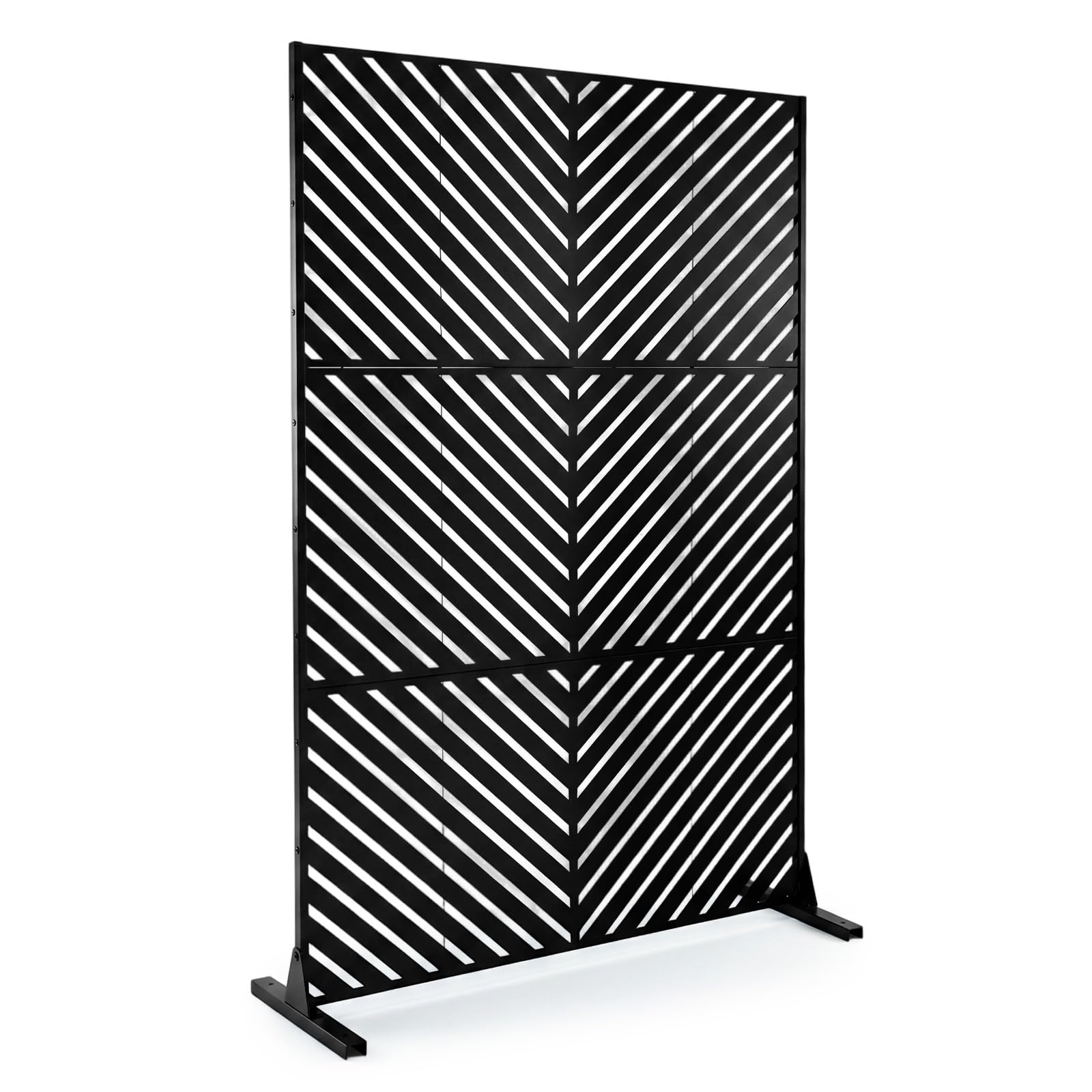 COSTWAY Decorative Garden Privacy Screen with Stand, 183x121cm Freestanding Metal Outdoor Divider, Rustproof Decorative Privacy Panel Fence Screening for Garden Patio Pool Hot Tub (Black, V-Shaped)