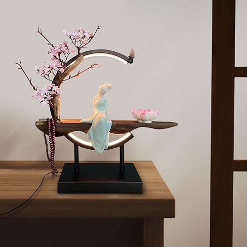 Miniatura 5 de Soporte de incienso de reflujo con anillo de luz LED, estilo chino, hecho a mano, quemador de incienso de flores, decoración del hogar, adornos de