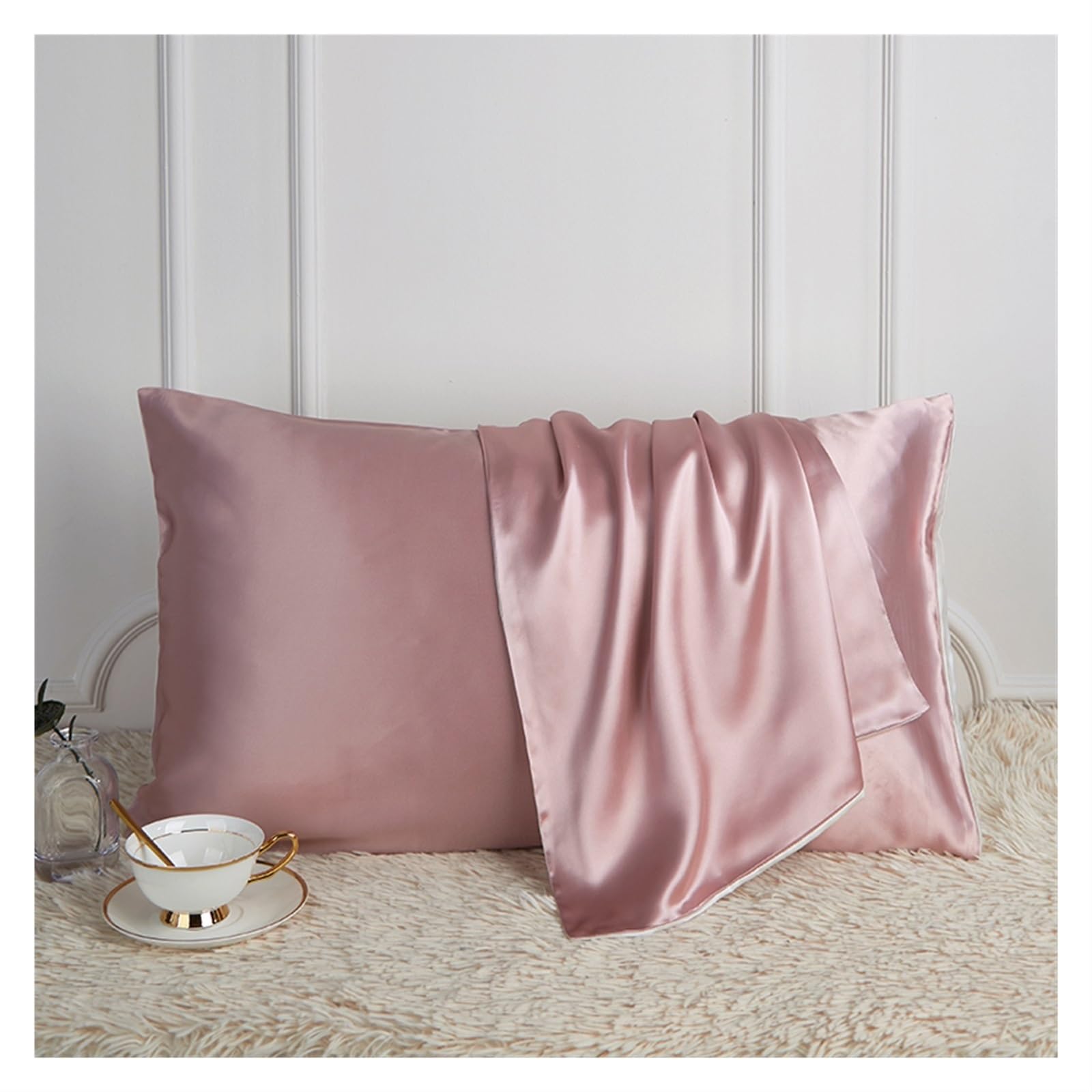 Silk Pillowcase Pure Silk Pillowcase Real Mulberry(Pink,50x75cm)
