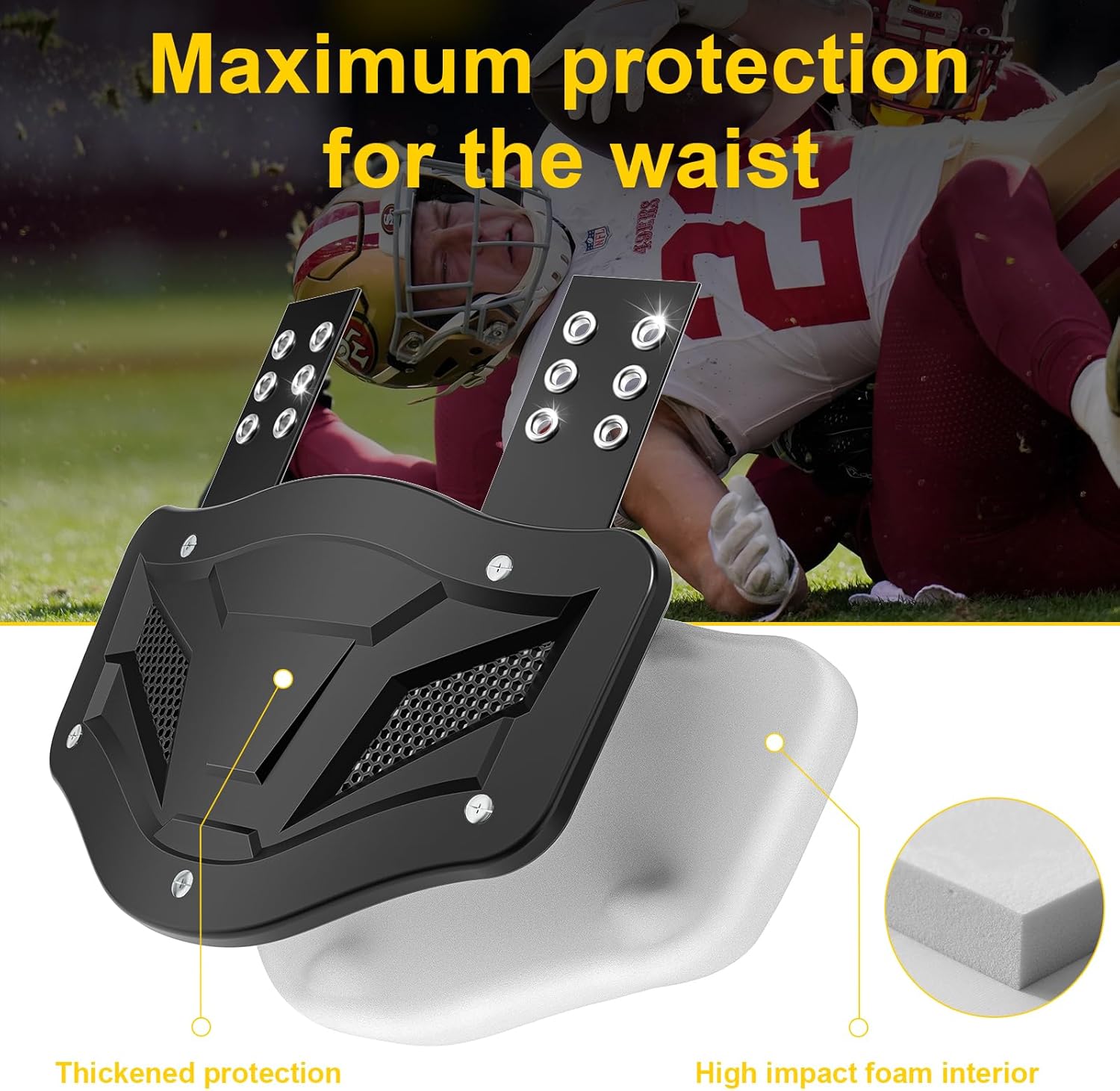 ARGOMAX Football Back Plate - Lightweight Adjustable Spine Guard for Youth & Adult Players, High-Impact Back Protector with Breathable Design, Fits All Shoulder Pads (Sizes 12 to Adult)