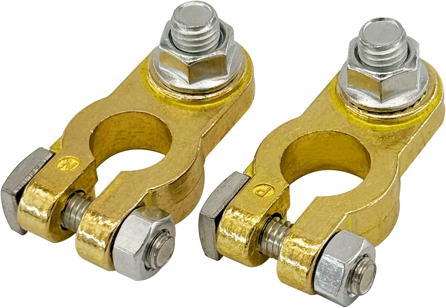 Ampper Brass Battery Terminal Connectors, Top Post Battery Terminals Clamp Set for Marine Car Boat RV Vehicles (1 Pair)