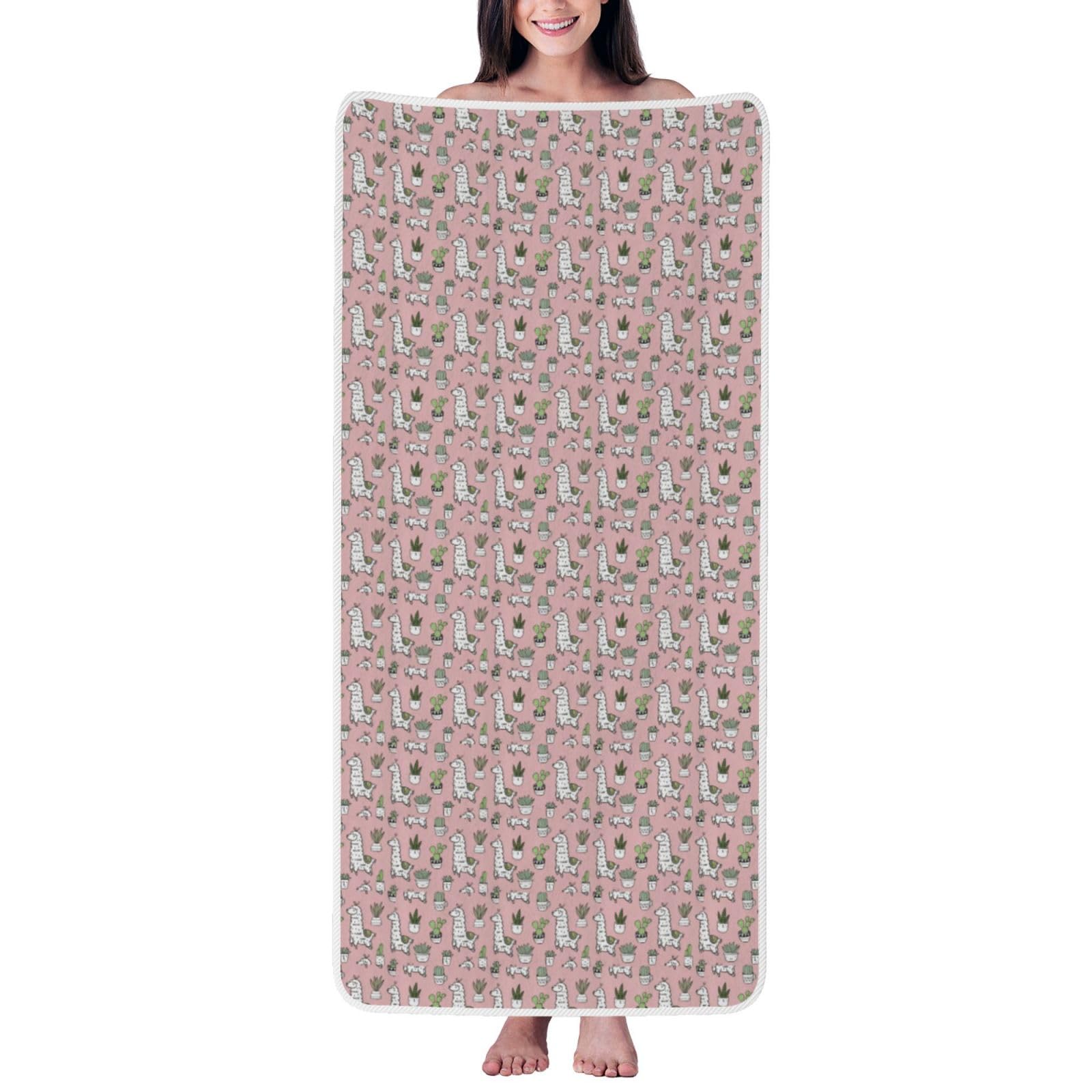 ZTPOWQA Alpaca And Cactus Print Coral Velvet Bath Towel For Home Gym Lounging Bathroom Spa Hotel Beach Travel