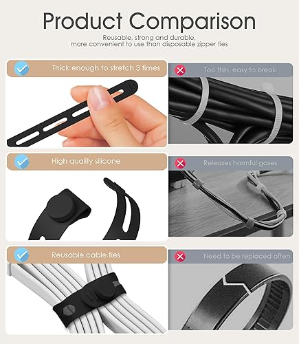 Vista 9 de Nearockle - 40 bridas reutilizables para cables, organizador de cables de silicona ajustable, pequeñas bridas para cables de carga, cables