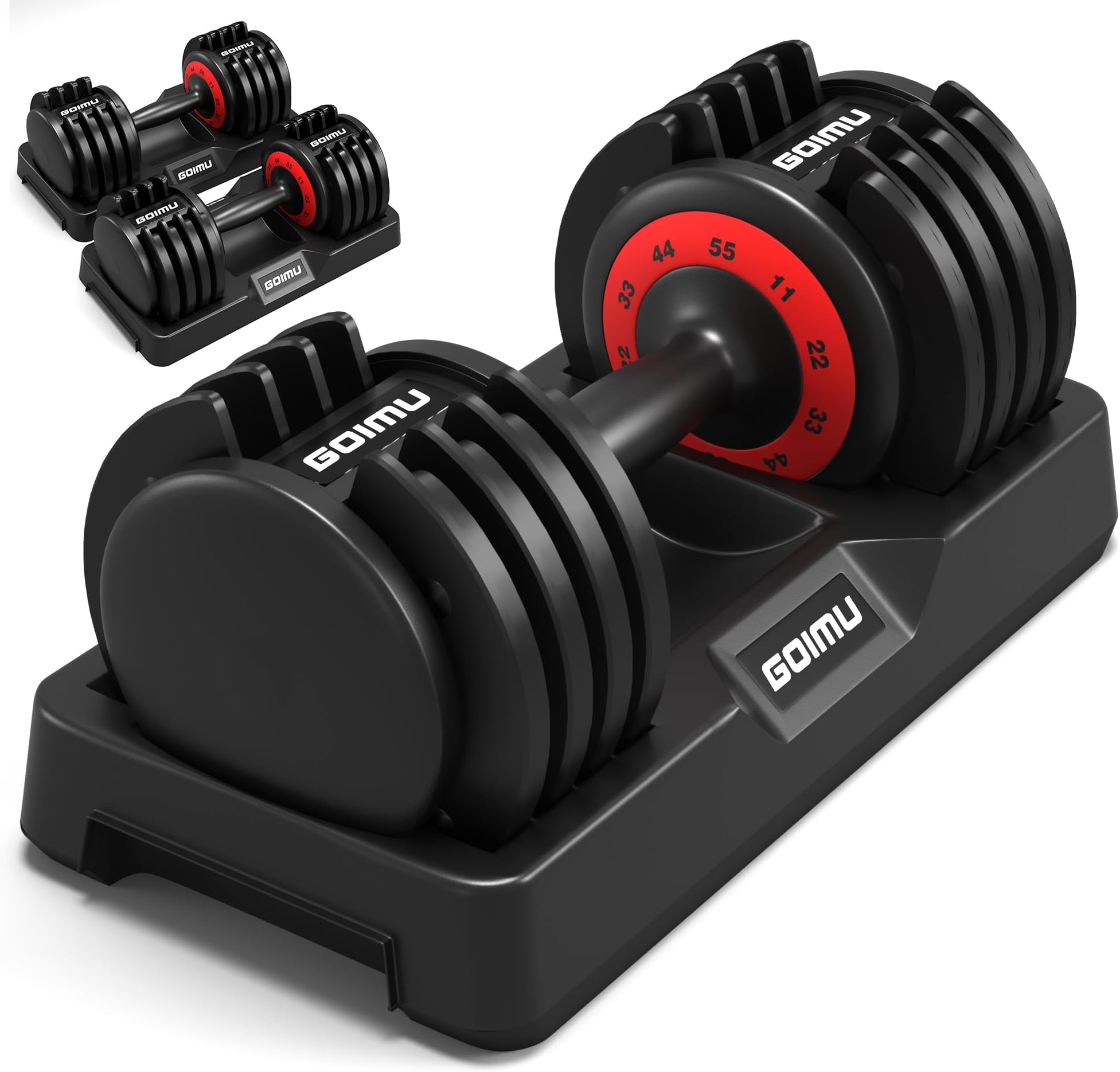 Adjustable Dumbbell Set, 25/55LB Quick Adjust Dumbbells, 5-25LB and 11-55LB Single or Pair Dumbbell Weights, 5 in 1 Free Weight Dumbbell with Anti-Slip Handle, Perfect for Home Gym Exercise Equipment